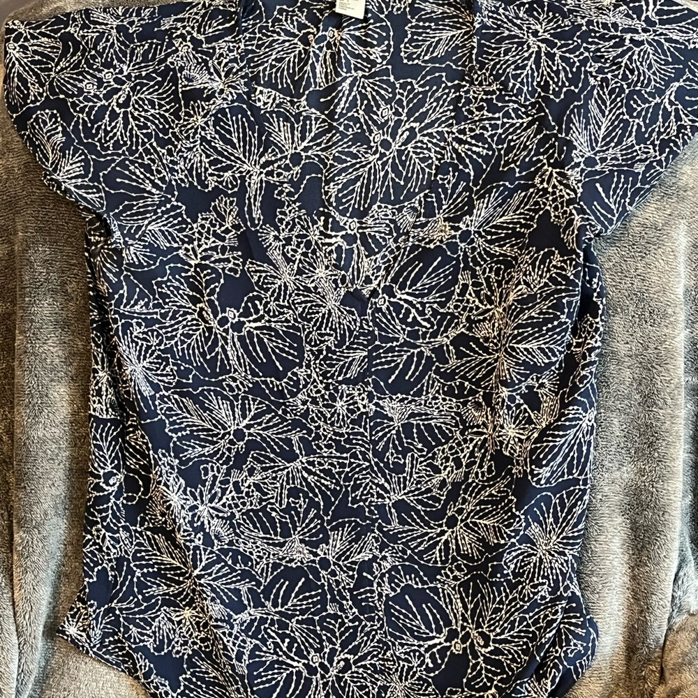 H&M Navy and White Floral Blouse